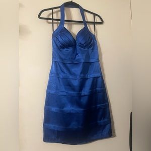 Blue halter cocktail dress